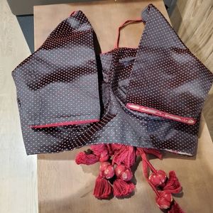 Sabyasachi Black Blouse with Pink Dot Print and Pink Tassels